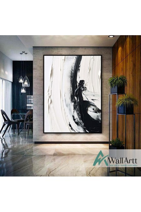 Abstract Black White 3D Heavy Textured Partial oil Painting